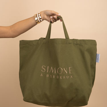 EMBROIDERED KHAKI SHOPPING BAG